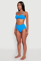 Womens Solid High Waist Bikini Bottoms, Blue, Size XL