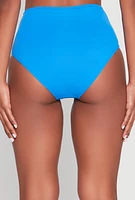 Womens Solid High Waist Bikini Bottoms, Blue, Size XL