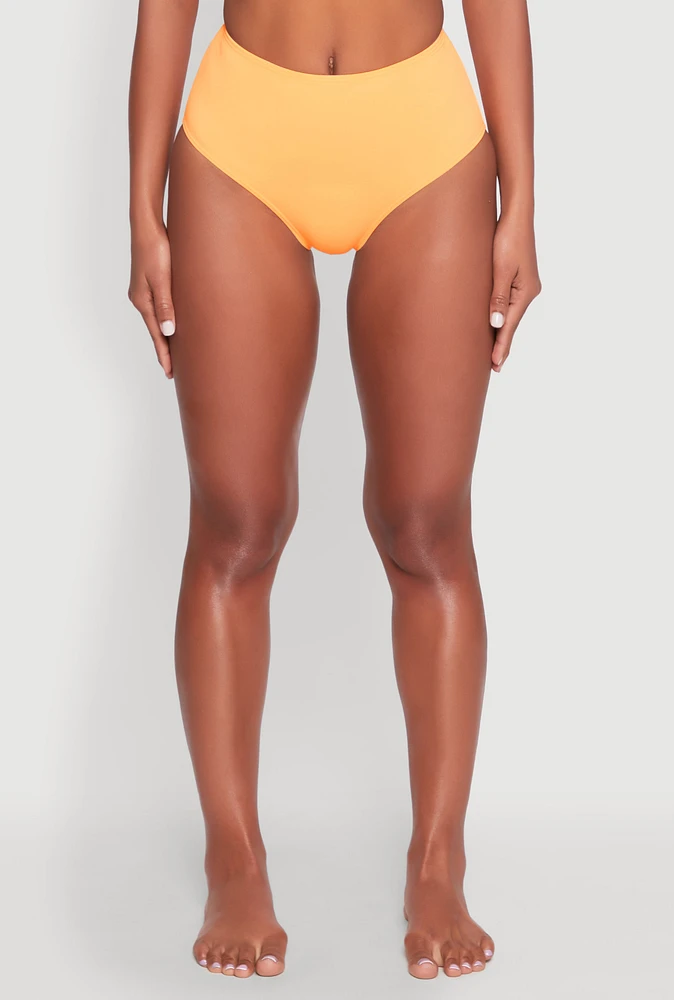 Womens High Waisted Solid Bikini Bottoms, Orange, Size XL