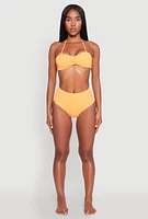 Womens High Waisted Solid Bikini Bottoms, Orange, Size M