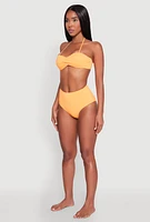 Womens High Waisted Solid Bikini Bottoms, Orange,
