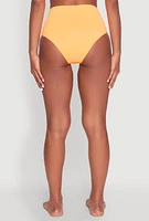 Womens High Waisted Solid Bikini Bottoms, Orange,