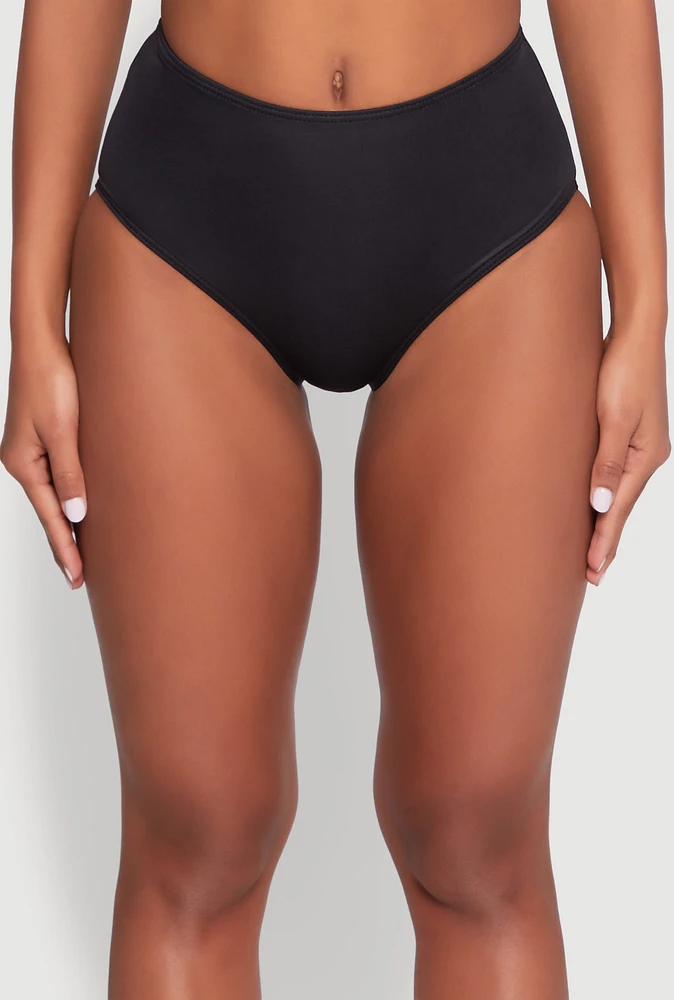 Womens Swim High Cut Bikini Bottoms, Black, Size L