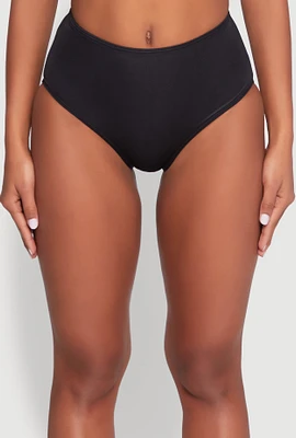 Womens Swim High Cut Bikini Bottoms, Black, Size L