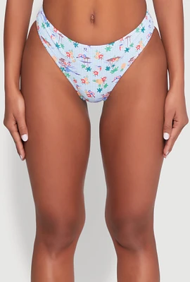 Womens Gingham Island Print Hipster Swim Bikini Bottoms, Blue, Size XL