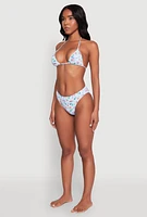 Womens Gingham Island Print Hipster Swim Bikini Bottoms, Blue, Size M