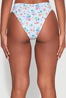 Womens Gingham Island Print Hipster Swim Bikini Bottoms, Blue, Size XL