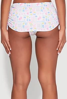 Womens Side Ruched Swim Skirt, Multi,