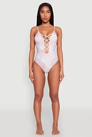 Womens Floral Print Caged Front One Piece Swimsuit, Purple, Size XL