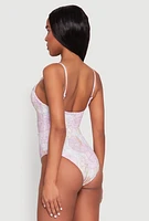 Womens Floral Print Caged Front One Piece Swimsuit, Purple, Size XL