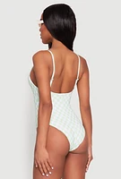 Womens Checkered Print Caged Front One Piece Swimsuit,