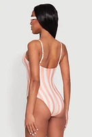Womens Striped Caged Front One Piece Swimsuit, Orange, Size M