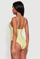 Womens Striped Caged Front One Piece Swimsuit,
