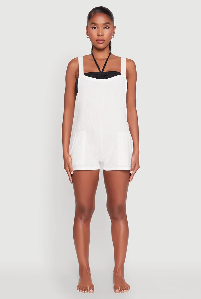 Womens Nicole Miller Gauze Knit Romper, White, Size XL