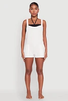 Womens Nicole Miller Gauze Knit Romper, White, Size XL