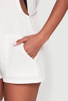 Womens Nicole Miller Gauze Knit Romper, White, Size XL