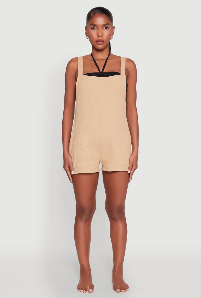 Womens Nicole Miller Gauze Knit Romper, Beige, Size S