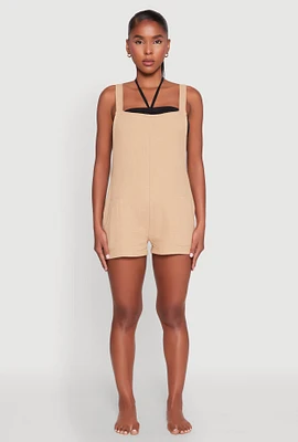 Womens Nicole Miller Gauze Knit Romper, Beige, Size S