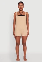 Womens Nicole Miller Gauze Knit Romper, Beige, Size S
