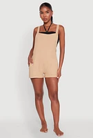 Womens Nicole Miller Gauze Knit Romper, Beige, Size S