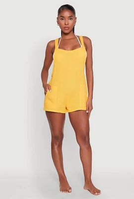 Womens Nicole Miller Gauze Knit Romper, Yellow, Size M