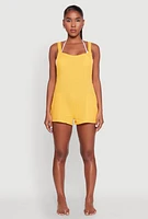 Womens Nicole Miller Gauze Knit Romper, Yellow, Size M