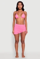 Womens Ruched Cover Up Skirt, Pink, Size S