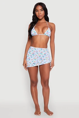 Womens Gingham Tropical Print Sarong Cover Up, Multi, Size S
