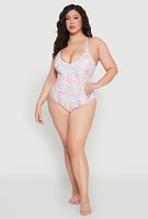 Womens Plus Paisley Print One Piece Swimsuit, Multi,
