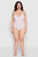 Womens Plus Paisley Print One Piece Swimsuit, Multi,