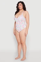 Womens Plus Paisley Print One Piece Swimsuit, Multi,