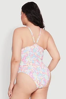 Womens Plus Paisley Print One Piece Swimsuit, Multi,