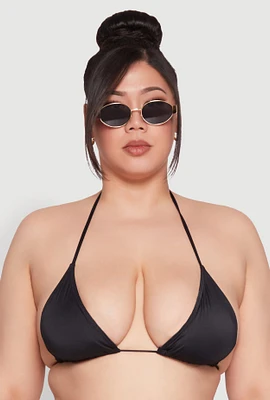 Womens Plus Size Tie Back Triangle Swim Bikini Top, Black, Size 1X