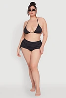 Womens Plus Size Tie Back Triangle Swim Bikini Top, Black, Size 1X