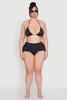 Womens Plus Size Tie Back Triangle Swim Bikini Top, Black, Size 1X