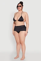 Womens Plus Size Tie Back Triangle Swim Bikini Top, Black, Size 1X