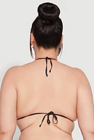 Womens Plus Size Tie Back Triangle Swim Bikini Top, Black, Size 1X