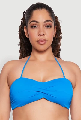 Womens Plus Convertible Twist Front Swim Bikini Top, Blue,