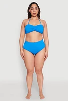 Womens Plus Convertible Twist Front Swim Bikini Top, Blue,