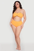 Womens Plus Size Twist Front Bandeau Bikini Top, Orange, Size 1X