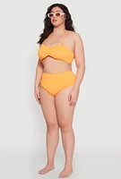 Womens Plus Size Twist Front Bandeau Bikini Top, Orange, Size 1X