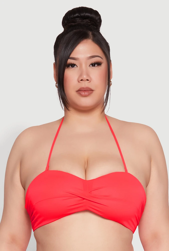 Womens Plus Size Twist Front Swim Bikini Top, Red, Size 1X