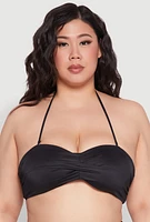 Womens Plus Size Twist Front Bandeau Swim Bikini Top, Black, Size 2X