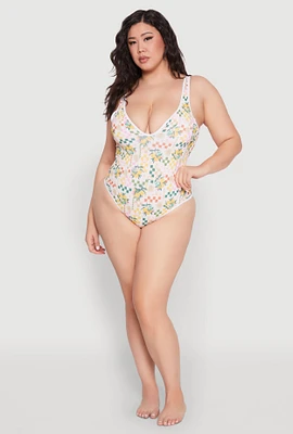 Womens Plus Size Citrus Pattern One Piece Swimsuit, Multi, Size 3X