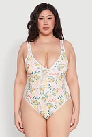 Womens Plus Size Citrus Pattern One Piece Swimsuit, Multi, Size 3X