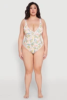 Womens Plus Size Citrus Pattern One Piece Swimsuit, Multi, Size 3X