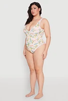 Womens Plus Size Citrus Pattern One Piece Swimsuit, Multi, Size 3X