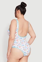 Womens Plus Size Tropical Stamp Print One Piece Swimsuit, Multi, Size 1X