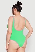 Womens Plus Size Plunge Contrast Trim One Piece Swimsuit, Green, Size 2X