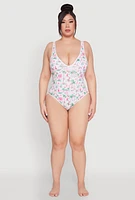 Womens Plus Size Palm Tree Tropical Print One Piece Swimsuit, Multi, Size 3X